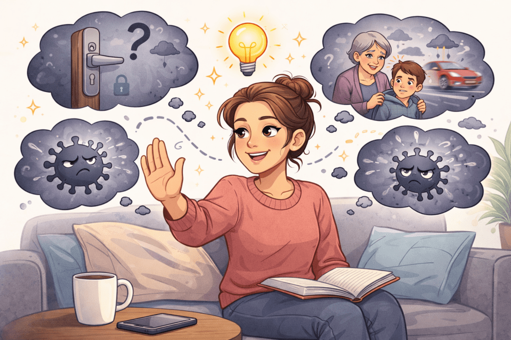 Illustration of a person learning to respond differently to OCD intrusive thoughts