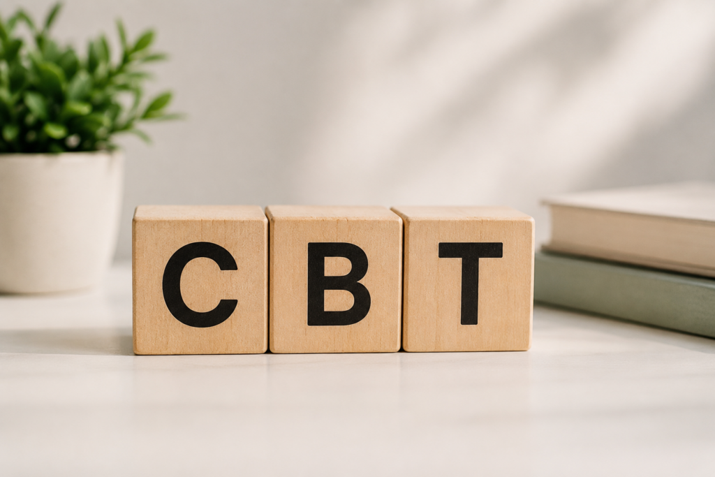 CBT letter blocks, representing the process of making an informed, considered decision when choosing a CBT therapist.